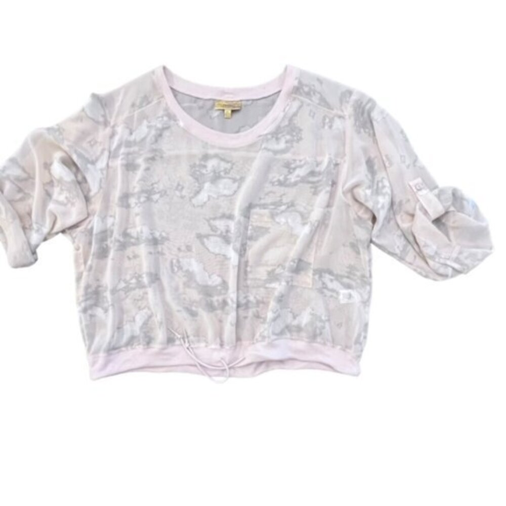 Princess Vera Wang Light Pink Sheer Camo Blouse Sweatshirt Size XL Preppy Casual